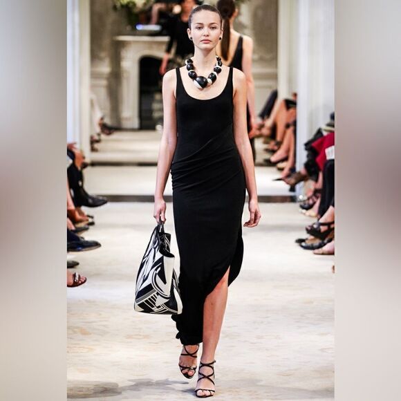 Ralph Lauren Black & Ivory Art Deco Abstract Auto Pattern Silk Pencil Skirt - Picture 9 of 16